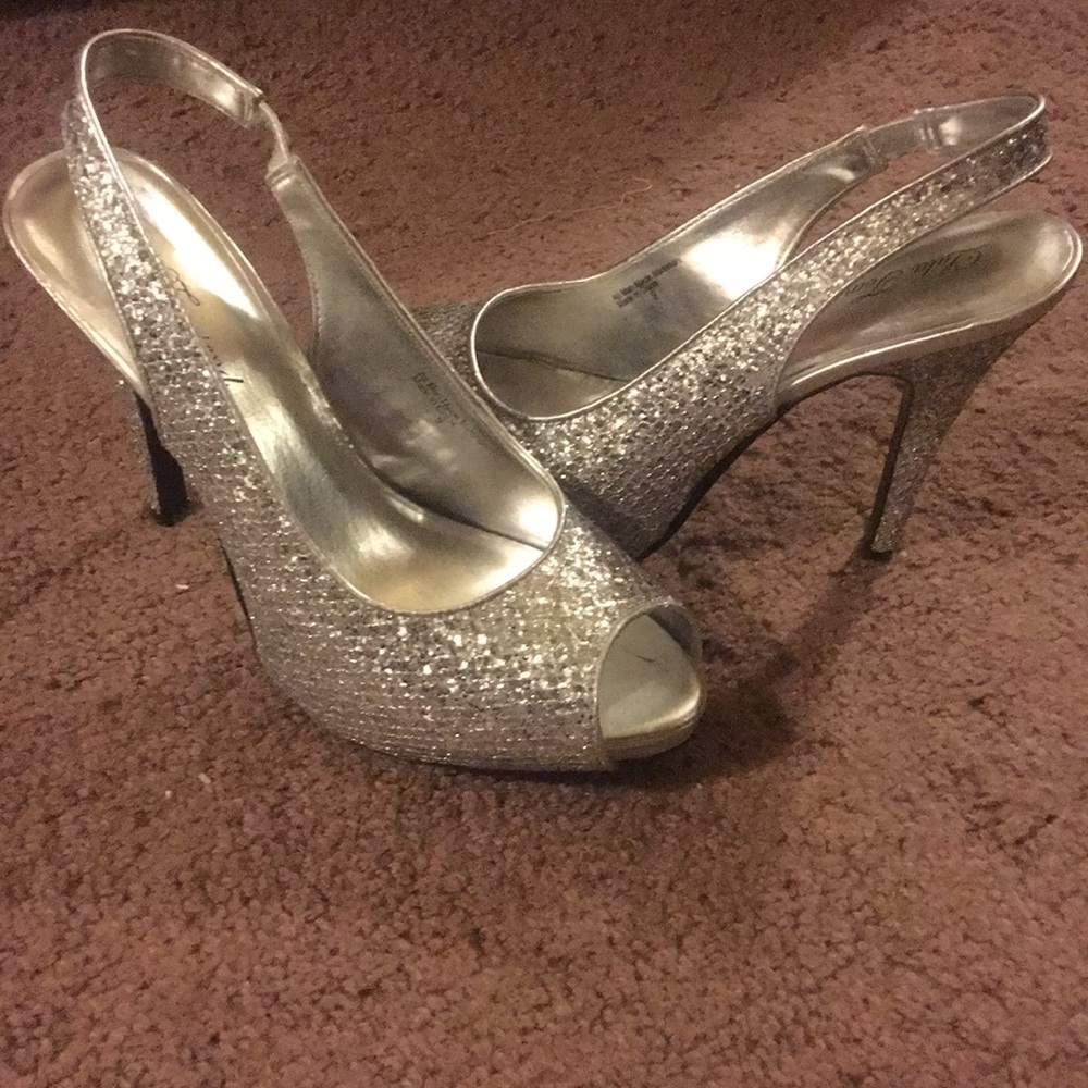 Silver glitter heels